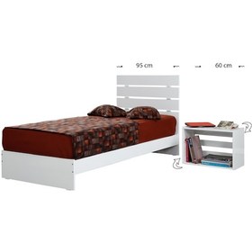 Resim Huga Tek Kişilik Beyaz Ahşap Karyola Komodin Takım 90X200 Cm 