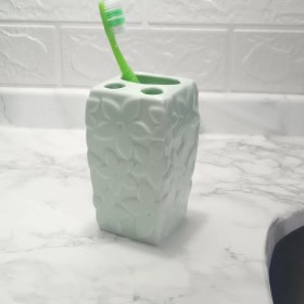 Resim 2 Adet Seramik Diş Fırçalık Çiçekli Su Yeşili 7x7x12cm Banyo Seti Çok Renkli 