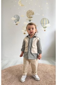Resim favorimkids Erkek Bebek Yeşil Kareli Gömlek 2’li Takım Alt Üst Şık Klasik 1 