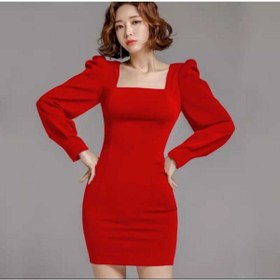 Resim Secret Passion Lingerie Kırmızı Esnek Krep Kumaş Kare Yaka Balon Kol Mini Elbise Abiye Elbise Mezuniyet Elbisesi 581956 644 