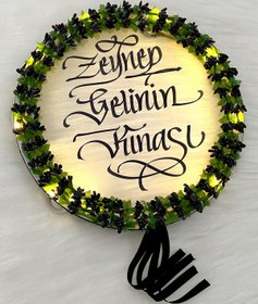 Resim ZEYMERADE Siyah Ledli Şeffaf Gelin Tefi 32cm Cipsolu Saten Kurdele Düğün Kına Nedime Bride Parti Defi 