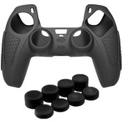 Resim Ps5 Gamepad Silikon Koruyucu Kılıf İçin Kaymaz Yumuşak Silikon Kapak, Renk: Siyah + 8 Şapka 