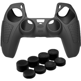 Resim Ps5 Gamepad Silikon Koruyucu Kılıf İçin Kaymaz Yumuşak Silikon Kapak, Renk: Siyah + 8 Şapka 