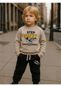 Resim Zekids Erkek Çocuk Pamuklu Step Out Baskılı Eşofman Takımı-16348 Taş 