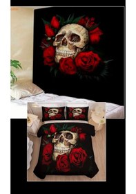 Resim Kurukafa Çift Kişilik 4 Parça Nevresim Takımı Ve 2 Adet Fon Perd 