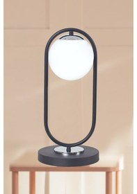 Resim Zenga Siyah-Krom Metal Gövde Beyaz Camlı Tasarım Lüx Masa Lam... 