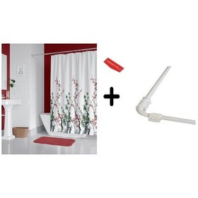 Resim Banyo Perdesi 7766 1x180x200, Perde Borusu Askı Aparatı Köşe Boru Beyaz Hediyeli, Duş Perdesi Seti Çok Renkli 