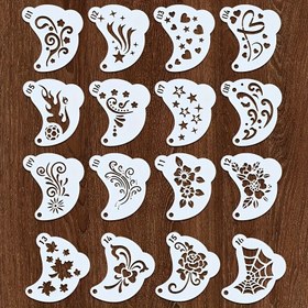 Resim 16 parçalık tekrar kullanılabilir yüz boyama şablon kiti, Maskeli Balo, Cosplay, Kendin Yap Sanat Projesi, Scrapbooking için PET El Sanatları Şablonları - Duvar, Kumaş, Taş ve Daha Fazlası için Çeşitli Yıkanabilir Tasarımlar 