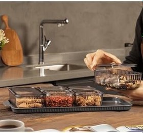 Resim 6 Dikdörtgen Bölmeli Kapaklı Kahvaltılık Seti Akrilik 