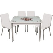 Resim Evistro Yandan Açılır Cam Mutfak Masa Takımı 6 Sandalyeli 70X110Cm (509640392) 