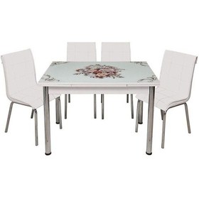Resim Evistro Yandan Açılır Cam Mutfak Masa Takımı 6 Sandalyeli 70X110Cm (509640392) 