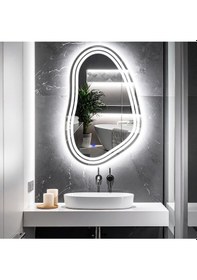 Resim Axira Beyaz Led'li Lazer Kumlamalı Lavabo & Banyo Aynası Dokunmatik Sensörlü 55 X 90 