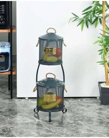 Resim Patates Soğan Kovası 2 Katlı Fileli Antrasit Renk Antrasit 