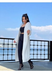 Resim Yarasa Kol Uzun Triko Hırka Beyaz Beyaz 