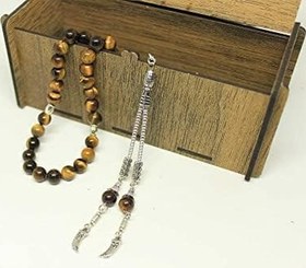 Resim Kaplan Gözü Taşı Tesbih 8mm Ahşap Kutulu 
