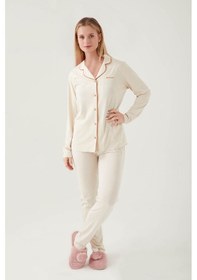 Resim Pierre Cardin 7717 Gömlek Model Kadın Pijama Takım Bej 