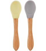 Resim Oioi Bambu Saplı Silikon Mama Kaşığı 2li Mellow Yellow / Powder Grey 