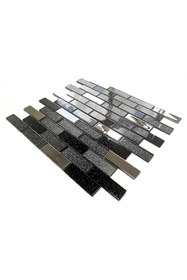Resim MozaiKristaL Mutfak tezgah arası 23x73x4mm. Simli Siyah-Gümüş Krom 30x30cm. Fileli Kristal Mozaik. 