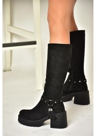 Resim Fox Shoes T996224002 Siyah Süet Kalın Topuklu Kadın Çizme Siyah-süet 