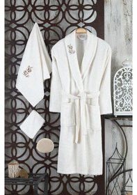 Resim Güvenal Ayla 5 Parça Tek Kişilik Nakışlı Bornoz Seti Bornoz Takımı Bornoz Çeyiz Seti 7 