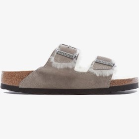 Resim Birkenstock Arizona Shearling Suede Leather Kadın Gri Terlik 