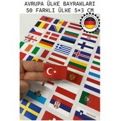 Resim Avrupa Ülkeleri Bayrak Sticker Seti 50 Adet 5x3 Cm Araç Laptop Valiz Kask Defter Kaliteli Etiket Renkli 