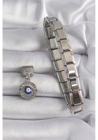 Resim Gümüş Renk Sallantı Zirkon Taşlı Göz Model Nazar Boncuk Detay Nomination Charm - Ebj250113w30344 Bakır 