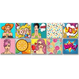 Resim Tink Kendinden Yapışkanlı Karma Popart Desenli Pvc Karo 15X15 cm 10'lu Paket 