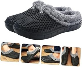 Resim COLLBATH Siyah Kışlık Erkek Sıcak Ev Terliği Kaymaz Tabanlı ve Hafif İç Mekan Ayakkabısı 