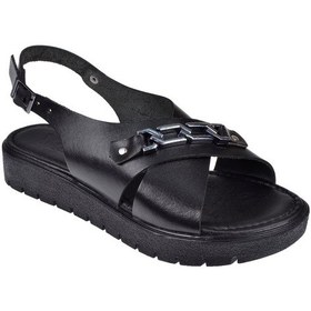 Resim Beety Hakiki Deri Düz Taban Kadın Sandalet Bee-371 Siyah-siyah Siyah 