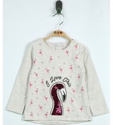 Resim Toontoy Kız Bebek Flamingo Nakışlı T-shirt Kahve Melanj 