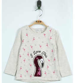 Resim Toontoy Kız Bebek Flamingo Nakışlı T-shirt Kahve Melanj 