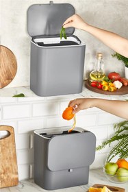 Resim Bayev Gri Fonksiyonel Kapaklı Banyo Ve Mutfak Tezgah Üstü Çöp Kovası 