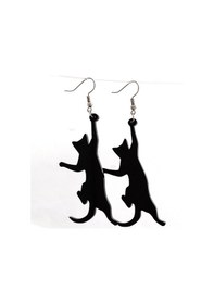 Resim Sarkan Kara Kedi Küpe Siyah Akrilik Büyük Kancalı Hafif Gotik Aksesuar 