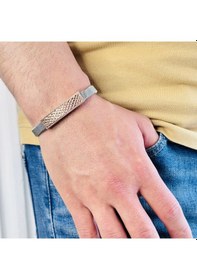 Resim Gümüş Erkek Bileklik 14k Rose Altın Kaplama ,ışıltılı Desen Gümüş 