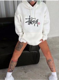 Resim Nnstartshopping Üç İplik Kapşonlu Baskılı Sweatshirt - Beyaz Beyaz 