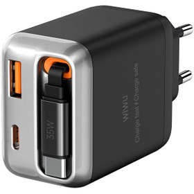 Resim Wiwu Wi-G029 Helix Serisi GaN Teknolojili Hızlı Şarj Başlığı USB-A to Type-C PD 35W Type-C Kablolu Şarj Seti - Siyah 