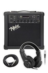 Resim Midex MGA-25BK-HD Şarjlı Elektro Gitar Amfisi 25 W USB Bluetooth Distortion Kulaklık ve Kablo 