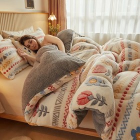 Resim 1 adet Bohem Tarzı Kalın Kışlık Yorgan - Yumuşak, Sıcak Kar Tanesi Polar ile Canlı Çiçek & Geometrik Desenler, Makinede Yıkanabilir, Yatak Odası veya Otel Odaları için Mükemmel, Otel Odası Temel 