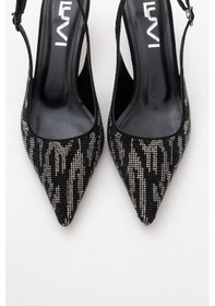 Resim Luvishoes Luvi Shoes Ushes Siyah Saten Taşlı Kadın Kısa Topuklu Abiye Ayakkabı Siyah 