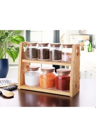 Resim Ahşap Standlı Bambu Kapaklı 7'li Şık Baharat Takımı Sarı 