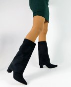 Resim Süet Siyah Renk Sivri Burun Kalın Topuk Kadın Çizme Siyah 