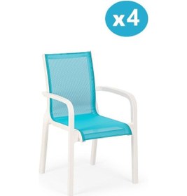 Resim Omnipazar Sy-2528 Plastik Fileli Bahçe Koltuk Sandalye 4'lü Set Turkuaz 