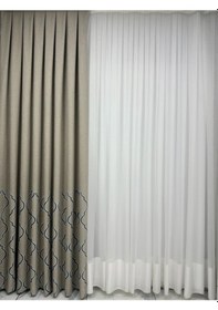 Resim Mavi Etek Desen Vizon Zemin Fon Perde 1/3 Sık Pile Vizon-mavi 