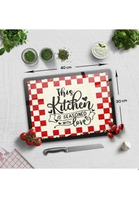 Resim Decorita Cam Kesme Tahtası | Kitchen Love | 30cm x 40cm 