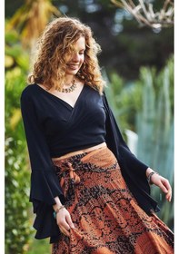 Resim İspanyol Kol Crop Bluz 