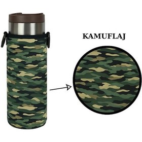 Resim Travel Mug 0.35 Lt. İle Uyumlu Omuz Askılı Termos Kılıfı Kamuflaj 
