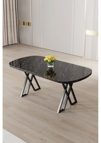 Resim Canisa Axton Serisi Sabit Mdf 90x168 Siyah Mermer Desen Mutfak Masa Takımı 4 Sandalye Antrasit Sandalye Siyah Mermer Masa 