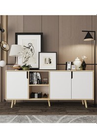 Resim Latina Modern Konsol 3 Kapaklı 180 Cm Safir Meşe - Beyaz Safir - Beyaz 