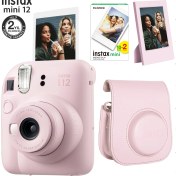 Resim Fujifilm Instax Mini 12 Pembe Fotoğraf Makinesi-20'li Film-Çerçeve ve Deri Kılıf Seti 